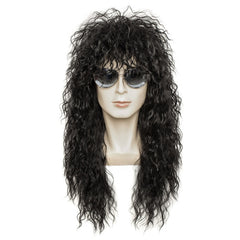 -High quality, dense, high temp synthetic hair cosplay wig. Average mens/unisex sizing. 30 inches long curly 80s heavy metal style cut in natural black. Can be styled and permed. Free shipping. Stranger Things 4 Eddie Munson Halloween Costume Cosplay Accessory 1980s Heavy Metal eighties hellfire club scifi horror -