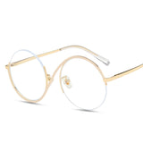 -Unique round fashion eyeglasses with swooping dual color metal frames and clear lenses. Anti-Glare UV400 circular acrylic lenses. 55-20-134-55, Free shipping from abroad.
unusual semi-rimless big frame eye glasses fashion accessory weird strange asymmetrical sideways s shape mens womens unisex interesting style-Beige-