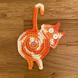 Cat Butt Coasters - Funny Feline Crocheted Drink Coasters -It may seem very un-catlike to protect furniture and help keep objects on surfaces but that's just what these kitties do... while still being a bit rude about it! Handmade durable high quality crochet knitted cotton kitty coasters. Sold individually or as a set of 8. Free shipping. Unique novelty gift home decor woven-