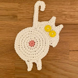 Cat Butt Coasters - Funny Feline Crocheted Drink Coasters -It may seem very un-catlike to protect furniture and help keep objects on surfaces but that's just what these kitties do... while still being a bit rude about it! Handmade durable high quality crochet knitted cotton kitty coasters. Sold individually or as a set of 8. Free shipping. Unique novelty gift home decor woven-