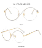 -Unique round fashion eyeglasses with swooping dual color metal frames and clear lenses. Anti-Glare UV400 circular acrylic lenses. 55-20-134-55, Free shipping from abroad.
unusual semi-rimless big frame eye glasses fashion accessory weird strange asymmetrical sideways s shape mens womens unisex interesting style-