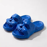 -High quality EVA clog sandal w/unique human skull design. Well constructed single band slip on shoes w/solid, textured non-slip sole. deep heel cup, concave upper & roomy toe. Skin-friendly EVA, lightweight, flexible, breathable, durable. Free shipping from abroad.

gothic beach summer y2k punk pirate goth pool slipper-Blue-US 4-5M | 5-6W / EUR 36-37-