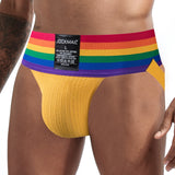 -High quality pride themed nylon & spandex jockstrap by Jockmail. Free shipping from abroad with average delivery to the US in 2-3 weeks.

Sexy fitted gay pride flag lgbtq lgbtqia lgbtqx glbt underwear mens jock strap -Yellow-M (27-30")-