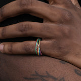 -High quality stainless steel, four color rainbow rolling band ring. Free shipping from abroad with average delivery to the US in 2-3 weeks.

Unique unusual simple plain band colorful anodized red gold green blue pink fidget twisting band ring lgbt lgbtqia lgbtqx gay pride jewelry mens womens queer unisex nonbinary -