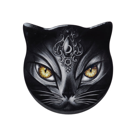 -Alchemy Gothic Sacred Cat Coaster Printed, high quality ceramic top with cork non-slip bottom. Unique cat head shaped coaster designed by Alchemy as part of the high quality ceramic homewares collection. Ships from USA. Pagan Wicca Witch Witchcraft Bast Bastet Cat Goddess Gift-
