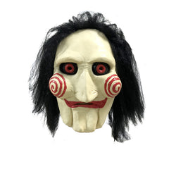-High quality latex over-the-head mask with attached hair. Free shipping from abroad. Typically arrives to the USA in about 2-3 weeks. Scary saw horror movies killer puppetmaster halloween mask costume cosplay-