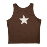 -Cute and comfortable mid-riff tank top with stitched on star. Free shipping from abroad.
womens juniors Y2K stiched on stars crop top wife beater tanktop embroidered babydoll tee 2000s streetwear cute club baby millennial emo punk rocker alternative aesthetic clubwear hip girl -Brown-S-