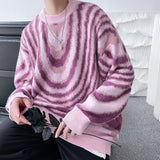 -High quality mens/unisex pullover sweater with unique abstract draping pattern. See size chart. 
Free shipping from abroad with average delivery in about 2-3 weeks.

unique y2k alternative fashion on trend winter autumn fall korean style outerwear streetwear-Pink-M-