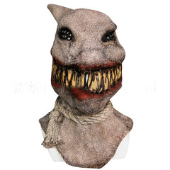 -Just imagine this thing wandering out of the corn... A truly terrifying evil scarecrow mask with large, sharp teeth. Full over the head latex mask, one size fits most. Free shipping. Unique horror possessed demonic scarecrow halloween costume cosplay scary demon carnival fall festival prank scare creepy weird-