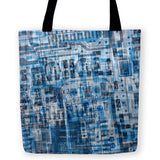 -High quality, reusable polyester fabric carryall tote bag in either red or blue with abstract cyber punk sci-fi schematic design on both sides. Durable and machine washable. This item is made-to-order and typically ships in 3-5 business days.-13 inches-Blue-796752936758