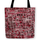 -High quality, reusable polyester fabric carryall tote bag in either red or blue with abstract cyber punk sci-fi schematic design on both sides. Durable and machine washable. This item is made-to-order and typically ships in 3-5 business days.-