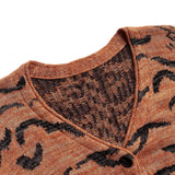 -Knitted acrylic wool cardigan sweater with tiger pattern. Mens/unisex style, available in two sizes. See size chart. Free shipping from abroad, average delivery in 2-3 weeks. 

orange black big cat stripes animal print leopard designer winter autumn outerwear hombre abrigo unique on fashion trend womens casual warm
-
