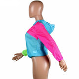 Women's Sheer Neon Fluorsecent Color Block Windbreaker Jacket - Retro--