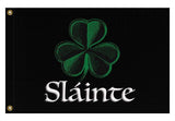Sláinte Shamrock Flag - Celtic Gaelic Blessing, Ireland Irish Banner-High quality, professionally printed polyester flag. Single or double-sided with blackout layer, grommets or pole pocket / sleeve. 2x1ft / 1x2ft, 3x2ft / 2x3ft, 5x3ft / 3x5ft, Custom. Ireland Irish Sláinte Slainte Celtic Gaelic Blessing Scottish Scotland pole banner flag. St Patrick's Day. Health blessing saying. -3 ft x 2 ft-Standard-Grommets-725185481429
