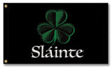 Sláinte Shamrock Flag - Celtic Gaelic Blessing, Ireland Irish Banner-High quality, professionally printed polyester flag. Single or double-sided with blackout layer, grommets or pole pocket / sleeve. 2x1ft / 1x2ft, 3x2ft / 2x3ft, 5x3ft / 3x5ft, Custom. Ireland Irish Sláinte Slainte Celtic Gaelic Blessing Scottish Scotland pole banner flag. St Patrick's Day. Health blessing saying. -5 ft x 3 ft-Standard-Grommets-725185481429