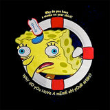 SpongeBob SquarePants Mocking Spongebob Meme Tee, Official Nickelodeon-This rather meta mens / unisex shirt celebrates Spongebob's meme stardom with one of the most famous memes, Mocking Spongebob... the text mocks potential viewers with "Why do you have a meme on your shirt?" in the format of the meme. Officially licensed Nickelodeon Spongebob Squarepants apparel. Ships from the USA.-Navy-XS-
