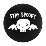 Stay Spoopy Winged Skull Buttons - 1.25, 2.25 or 3in - Halloween Goth-High quality scratch and UV resistant mylar and metal pinback badge. 1.25, 2.25 or 3 inches. Ships in 3-5 business days from the US. 
Funny spoopy skeletons meme goth gothic halloween pinback badge pin kowai creepy cute harajuku gift -2.25 inch Round Button-