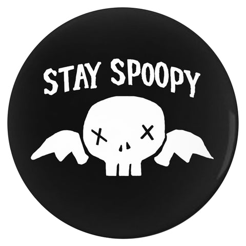 Stay Spoopy Winged Skull Buttons - 1.25, 2.25 or 3in - Halloween Goth-High quality scratch and UV resistant mylar and metal pinback badge. 1.25, 2.25 or 3 inches. Ships in 3-5 business days from the US. 
Funny spoopy skeletons meme goth gothic halloween pinback badge pin kowai creepy cute harajuku gift -3 inch Round Button-