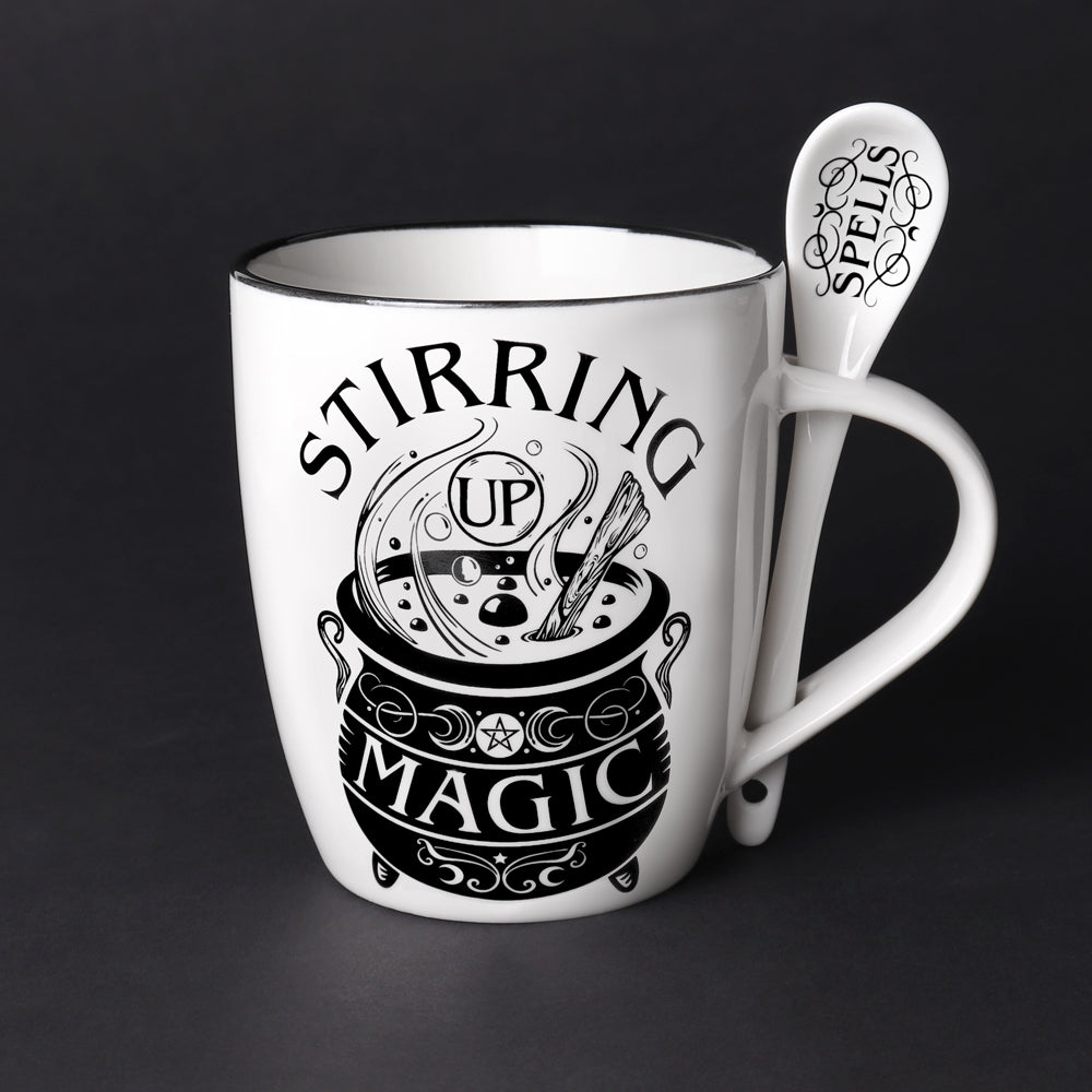 Stirring Up Magic Mug and Spoon Set, Alchemy Gothic Tea / Coffee Cup-Cause a stir with these incredible mug and spoon gift sets! Perfect for a tea or coffee loving friend! Or maybe a little treat just for you. Serve up a fiendishly good brew! 13oz, Dishwasher Safe.Genuine Alchemy Gothic product. Brand new in box. Ships from USA. witch witches cauldron wicca witchcraft spellcraft gift-