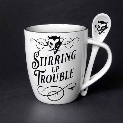 -Cause a stir with these incredible mug and spoon gift sets! Perfect for a tea or coffee loving friend! Or maybe a little treat just for you. Serve up a fiendishly good brew! 13oz, Dishwasher Safe.Genuine Alchemy Gothic product. Brand new in box. Ships from USA. Goth troublemaker devil coffee/tea cup teacup boxed gift.-