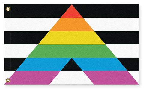 Straight Ally Pride Flag, Heterosexual LGBTQ LGBTQIA Support Banner-High quality, professionally printed polyester flag. Single or fully double-sided with blackout layer, grommets or pole pocket / sleeve. 2x1ft / 1x2ft, 3x2ft / 2x3ft, 5x3ft / 3x5f. Customizable. Straight Ally Hetero Heterosexual LGBT LGBTQ LGBTQIA LGBTQX Trans PFLAG Allies Support Pride Banner Flag Rainbow Triangle. -3 ft x 2 ft-Standard-Grommets-