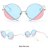 -Unique split color round lens designer fashion sunglasses,56-18-145. Metal frames, 56mm photochromic UV400 polycarbonate lenses. CE certified. Sun glasses bag, 2 lens cleaning cloths. Free shipping.

unusual planetary ringed planet S31138 summer jackjad beach womens uranic unisex jupiter planet ring hip space glasses-Blue and Pink-