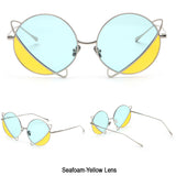 -Unique split color round lens designer fashion sunglasses,56-18-145. Metal frames, 56mm photochromic UV400 polycarbonate lenses. CE certified. Sun glasses bag, 2 lens cleaning cloths. Free shipping.

unusual planetary ringed planet S31138 summer jackjad beach womens uranic unisex jupiter planet ring hip space glasses-Seafoam and Yellow-