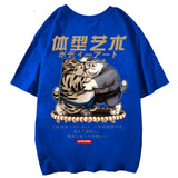 -High quality designer fashion mens/unisex graphic tee. Front chest print and oversized print on the reverse. See size chart. Free shipping from abroad. Typically arrives in 2-3 weeks to the USA. Funny unique sumo wrestling fat cats kitties kanji Japan Japanese streetwear skatewear hiphop tshirt shirt casual imported -Blue-M-
