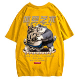 -High quality designer fashion mens/unisex graphic tee. Front chest print and oversized print on the reverse. See size chart. Free shipping from abroad. Typically arrives in 2-3 weeks to the USA. Funny unique sumo wrestling fat cats kitties kanji Japan Japanese streetwear skatewear hiphop tshirt shirt casual imported -Yellow-XL-