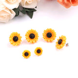 High Quality Resin Sunflower Stud Earrings, 15mm 18mm or 25mm-Pair of well crafted, bright and sunny resin sunflower stud earrings in your choice of 15mm, 18mm or 25mm.Free Shipping Worldwide. These earrings ship from abroad and typically arrive in about two weeks. Cute sun flower black eyed susan summer yellow floral fashion accessory -