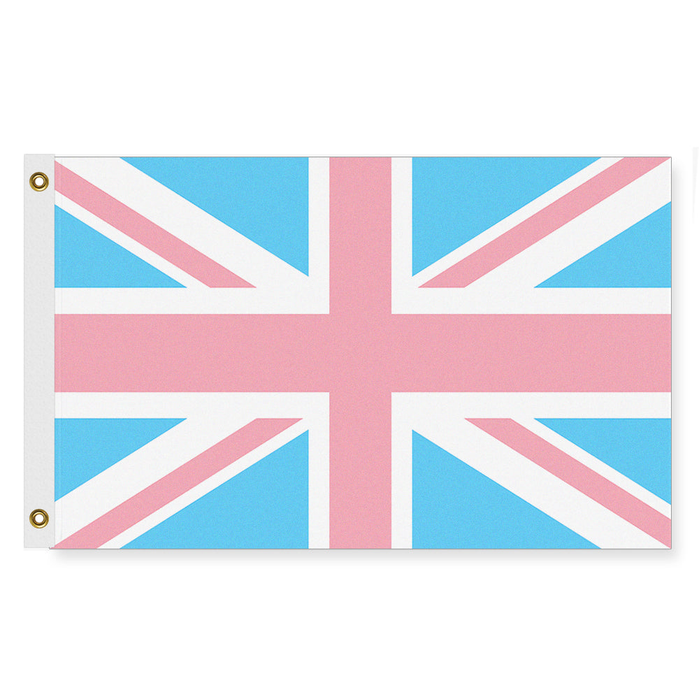 UK Trans Pride Flag LGBTQ LGBTQIA LGBTQX Transgender RIghts Union Jack-High quality, professionally made polyester Pride flag, single or double sided, grommets or pole pocket. 2x1/1x2ft,3x2/2x3ft,3x5/5x3ft. Fully customizable by request. Transgender LGBT LGBTQ LGBTQIA LGBTQX Trans Rights Equality Protest. Resist United. UK United Kingdom Union Jack England Ireland Scotland Wales British-5 ft x 3 ft-Standard-Grommets-706547492338