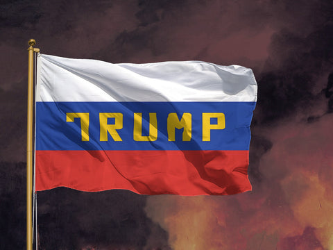 -High quality, professionally printed polyester flag. Single or double-sided with blackout layer, grommets or pole pocket / sleeve. 2x1ft / 1x2ft, 3x2ft / 2x3ft, 5x3ft / 3x5ft. Customizable. Trump Russia Flag Russian Asset Criminal President Putin USA Election Interference Anti-Trump Kleptocracy Fascism Conspiracy. -