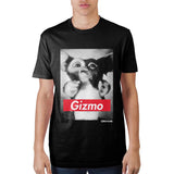 Gremlins 2 Frightened Gizmo Streetwear Red Box Logo Tee, Official-Classic 80s horror comedy and 90s skate culture meet modern minimalist streetwear fashion. High quality print of a classic frightened Gizmo reaction face from Gremlins 2 with a supreme parody red box logo. Officially Licensed. Retro kitsch eighties cult classic monster spoopy halloween movie creature Howie Mandel-Black-S-