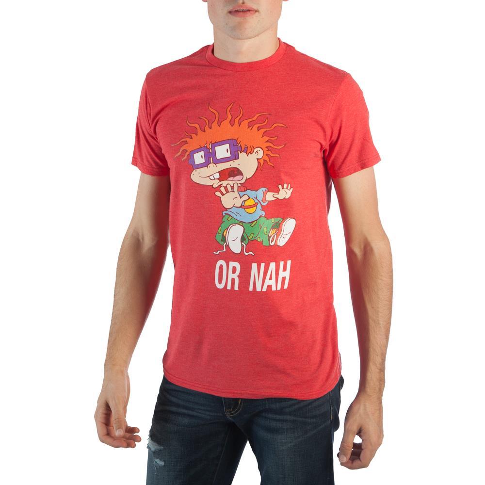 Rugrats Or Nah Chuckie Graphic Tee, Official Retro 90s Nicktoon Shirt-Everybody knows a worrywart, but no one tops the freckled Rugrats scaredy cat, Chuckie Finster. Monsters in the closet, dangerous adventure, Or Nah! Show your cautious side with this cool design red graphic print t-shirt with the man himself suggesting maybe everything isn't such a good idea.Officially licensed Nickelodeon apparel. This shirt from within the US.-RED-S-190371848544