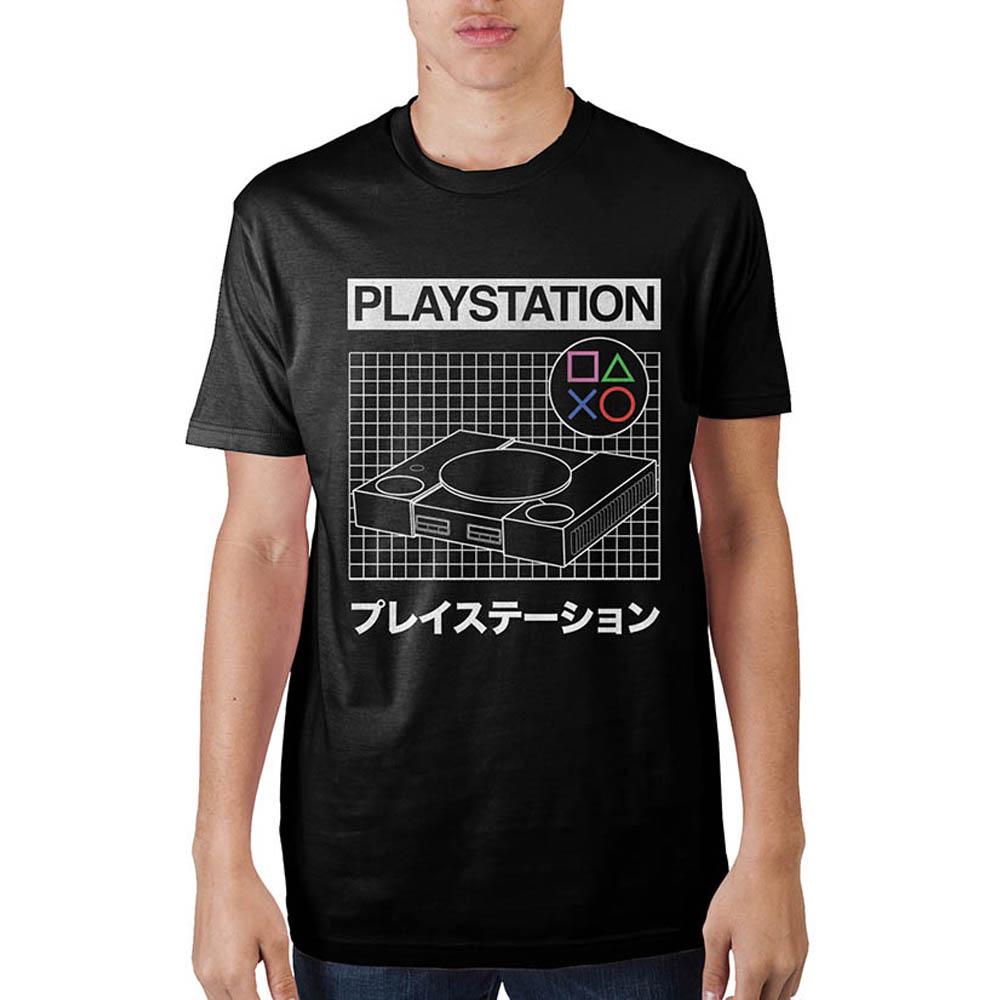 PLAYSTATION Retro Vintage Japanese Grid Graphic Tee, Official PSX-BLACK-S-