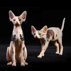-Nicely detailed miniature 1:6 scale tattooed sphynx cat figurines crafted in high quality resin, hand painted. Brand new in box. Guaranteed quality. Free shipping. Unique unusual weird naked hairless cat sphynx spinx sphinx badass cat tattoos tattooing pierced piercing figure sculpture statuette punk kitty gift-Both-