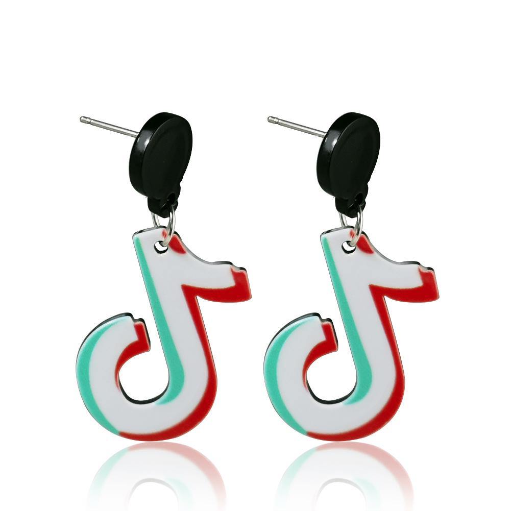 Trendy Acrylic TikTok Music Note Logo Fashion Earrings--