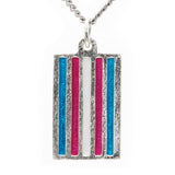 Transgender Pride Flag Pendant Necklace, Sterling Silver-Jeweler crafted sterling silver LGBTQ Pride Flag pendant with hand-enameled rainbow stripes, on your choice of chain or leather cord. Brand New in jewelers box. Made in and shipped from the USA. Gay Pride, GLBT, LGBT, LGBTQ, LGBTQ+, LGBTQIA, LGBTQX, LGBTQIA Plus, LGBTQ Love is Love Equality Jewelry Gift-Sterling Silver-24" Stainless Steel Curb Chain-