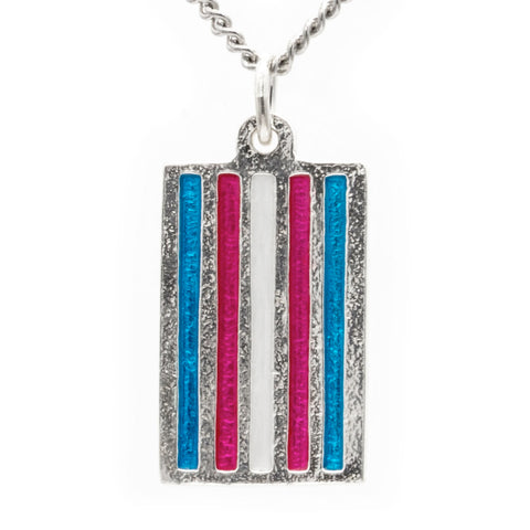 Transgender Pride Flag Pendant Necklace, Sterling Silver-Jeweler crafted sterling silver LGBTQ Pride Flag pendant with hand-enameled rainbow stripes, on your choice of chain or leather cord. Brand New in jewelers box. Made in and shipped from the USA. Gay Pride, GLBT, LGBT, LGBTQ, LGBTQ+, LGBTQIA, LGBTQX, LGBTQIA Plus, LGBTQ Love is Love Equality Jewelry Gift-Sterling Silver-24" Stainless Steel Curb Chain-