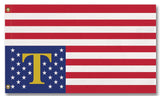 Trumped USA Distress Flag - Patriotic Anti-Trump Protest Pole Banner-Patriotic Trumped America USA in Distress Protest Flag - Upside down American flag with Trump's golden T supplanting all but the 30 stars . Available in red, white & blue or black & gray. 2x1ft / 1x2ft, 3x2ft / 2x3ft, 5x3ft / 3x5ft or custom, RESIST Trump, Anti-Trump Anti-Fascist Resistance, Antifa Criminal Dictator-