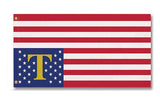 Trumped USA Distress Flag - Patriotic Anti-Trump Protest Pole Banner-Patriotic Trumped America USA in Distress Protest Flag - Upside down American flag with Trump's golden T supplanting all but the 30 stars . Available in red, white & blue or black & gray. 2x1ft / 1x2ft, 3x2ft / 2x3ft, 5x3ft / 3x5ft or custom, RESIST Trump, Anti-Trump Anti-Fascist Resistance, Antifa Criminal Dictator-