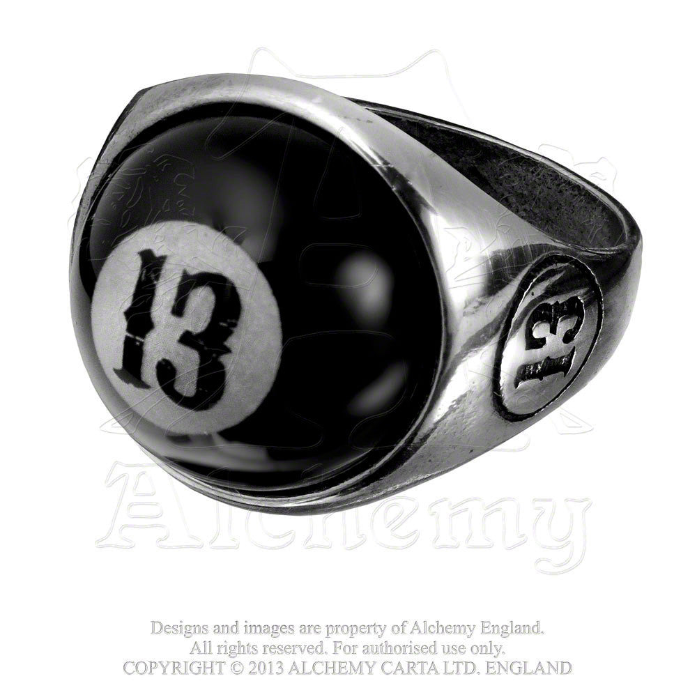 -Alchemy of England "High Ball" Ring

Based on the classic '8 ball' symbol, with etched black cabochon & etched shank. 

Approximate Dimensions based on US size 10/T: Width 0.91" x Height 1.14" x Depth 0.67"
Hand crafted in England of lead-free, fine English Pewter

Genuine Alchemy of England Product - Brand New with Alchemy Lifetime Guarantee-Size Q - 57.6mm - 8 US-Black-664427036723