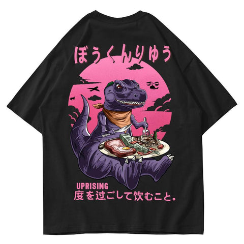-High quality designer fashion mens/unisex graphic tee. Front chest print and oversized print on the reverse. See size chart. Free shipping from abroad. Typically arrives in 2-3 weeks to the USA. Funny unique dinosaurs t-rex dino brekky kaiju kanji Japan Japanese streetwear skatewear hiphop tshirt shirt casual imported -Black-2XL-