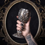 -A chalice to raise to feline divinity & the immutable power of cats. High quality stainless steel lined & rimmed cup. Cast resin hand painted antiqued metal finish. Ships from USA.
Medieval renaissance faire stemmed wine glass mead drinking kitty bast bastet pagan egyptian wicca wiccan decorative altar libation cup
-
