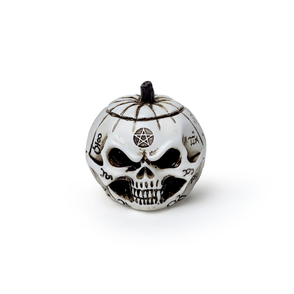 Pumpkin Skull Miniature, Alchemy Gothic, Vault Resin Giftware Talisman-A miniature pumpkin skull carved with sigils of power to enhance his dread influence beyond the confines of All Hallows Eve, and spread terror throughout the rest of the year. High quality resin with hand painted detailing. 3cm / 1.18in. Mini halloween desk decor trinket gift. Genuine Alchemy, ships from the USA



-664427051535