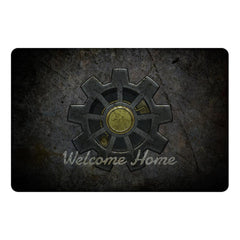 Welcome Home Vault Door Doormat - Gaming Floor Mat-High quality 23.6 x 15.7in (60x40cm) doormat / floor mat. Professionally printed, durable & colorfast fiber top, non-slip. Indoor / outdoor. Free Shipping Worldwide. Unique highly detailed Welcome Home vault door doormat. Great housewarming gift for gamers, fancy fallout shelter or post-apocallyptic party floor decor! -