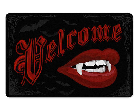 Velcome Mat, Vampiric Welcome Mat / Doormat, Vampire Gothic Home Decor-High quality 23.6 x 15.7in (60x40cm) doormat / floor mat. Professionally printed, durable & colorfast non-woven polyester fiber top, non-slip bottom. Indoor / outdoor use. Free Shipping Worldwide. Funny Velcome Mat, Vampire welcome mat. Fun gothic home decor. Goth vamp housewarming gift, party halloween decor. -