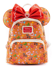 DISNEY Loungefly Minnie Mouse Gingerbread Mini Backpack and Headband Set-Limited edition Disney Christmas themed Gingerbread Minnie Mouse faux leather mini backpack with headband holder and matching headband. 9x10x4.5in, Suitable for both kids and adults with adjustable straps. Genuine Loungefly, officially licensed Disney acc-