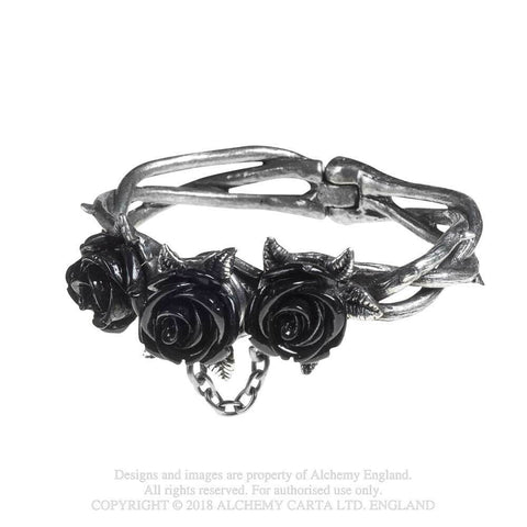 Wild Black Rose Bracelet, Alchemy Gothic - Magnetic Clasp Cuff -Small / Medium-
