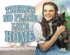 -The Wizard of Oz retro vintage Dorothy and Toto "There's No Place Like Home" metal sign. High quality lithograph print, scratch and rust resistant, folded corners with four holes for hanging or mounting. 16x12.5in.Officially licensed, Made in the USA. Baum Fantasy Art Home Decor MGM Movie Film Judy Garland Classic-